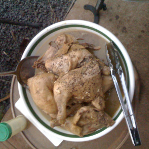Chicken Adobo removed to brown the garlic