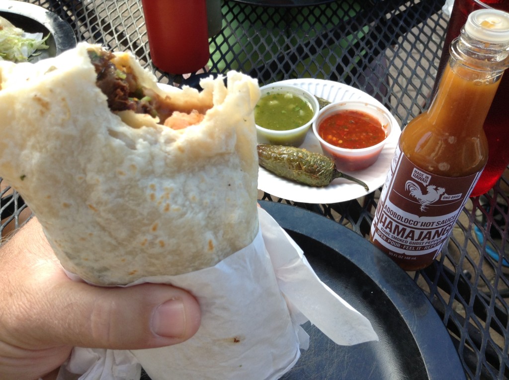 Lengua Super Burrito in Bend Oregon with Adoboloco Hamajang Smoked Ghost Pepper Hot Sauce