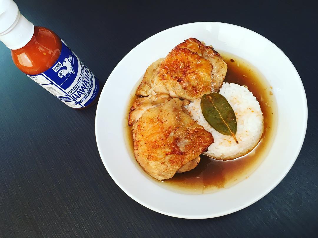 Fried Chicken Adobo with Sabaw and Adoboloco Hawaiian Chili Pepper Water