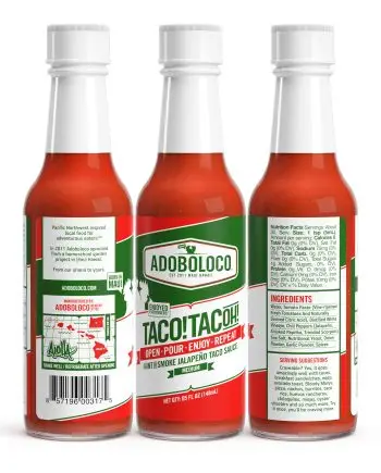 TACO!TACOH! Hint of Smoke Jalapeño Sauce – Taco Night Game Changer - All 3 sides of the label