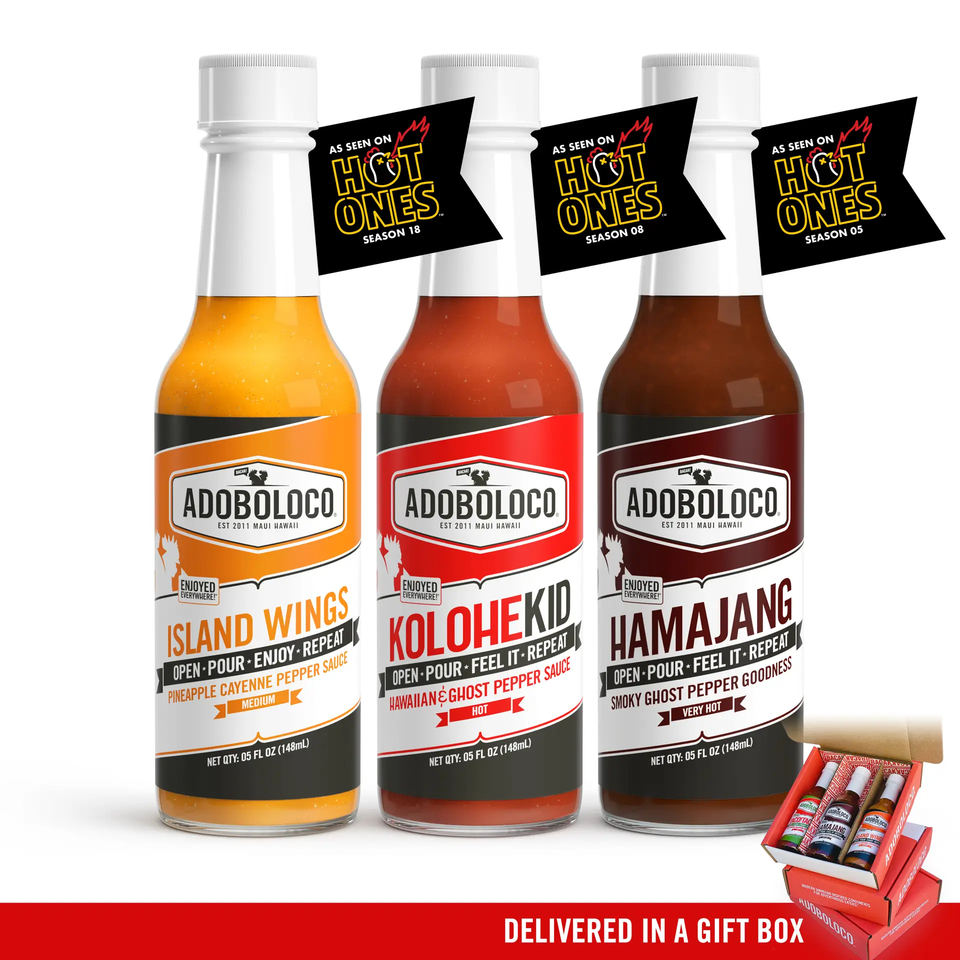 Adoboloco premium gift pack with your choice of 3 different sauces